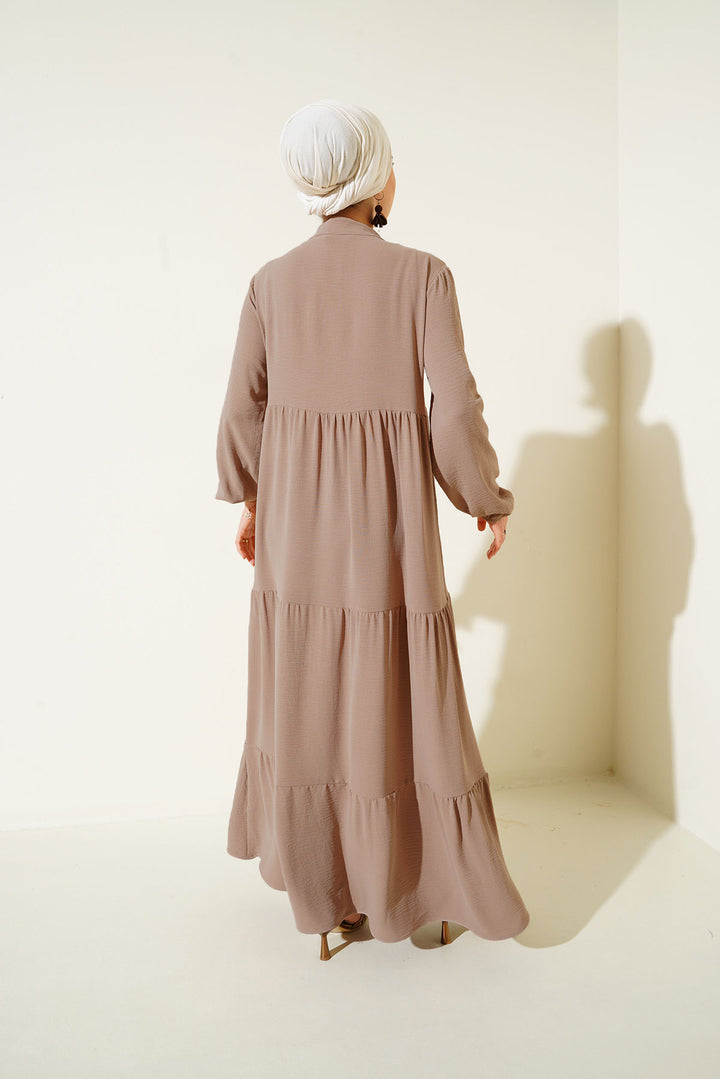 BGD Women Tie Neck Hijab Dress - Light Beige - Pasco