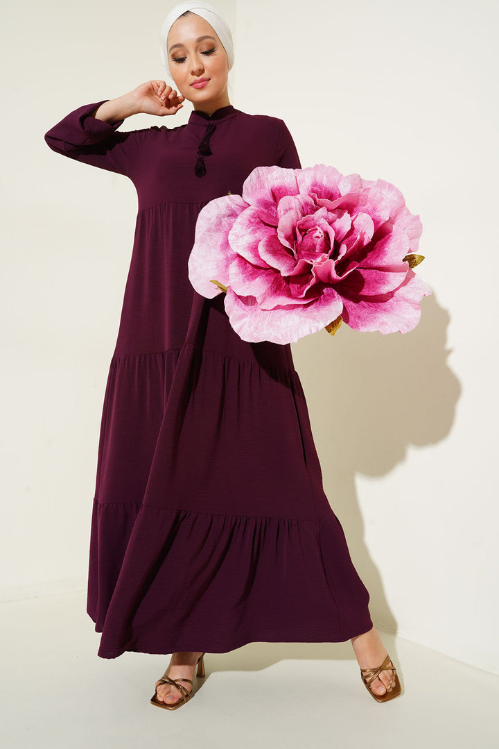 BGD Women Tie Neck Hijab Dress - Maroon - Avondale