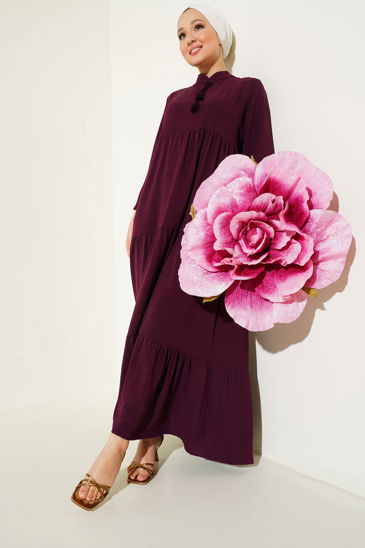 BGD Women Tie Neck Hijab Dress - Maroon - Avondale