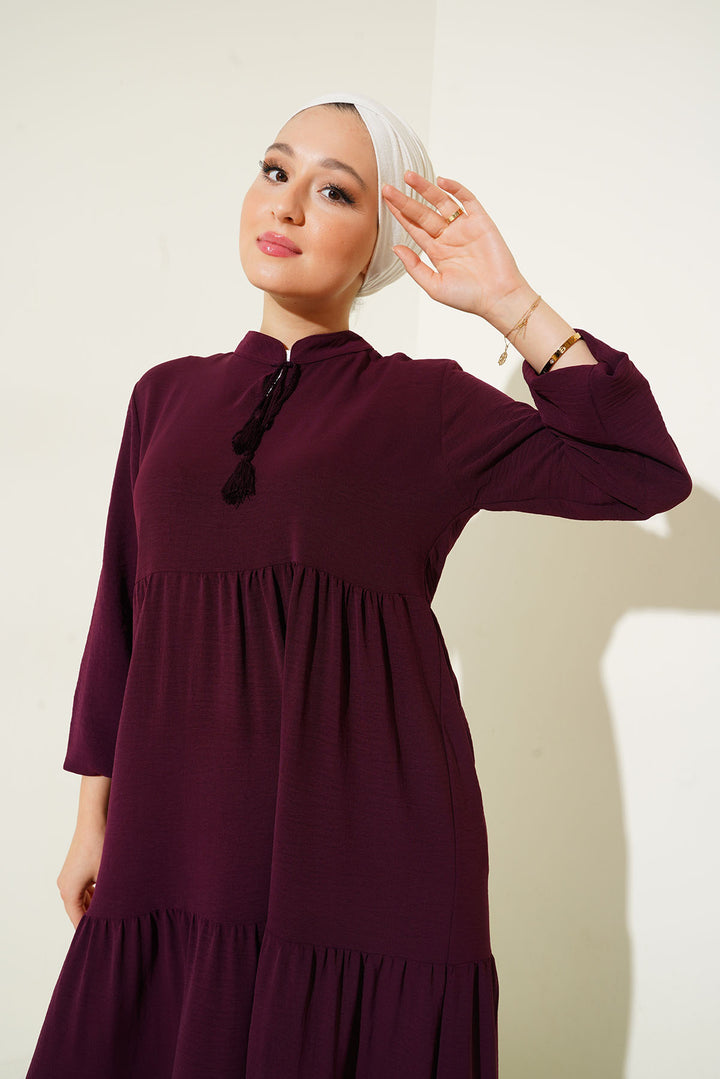 BGD Women Tie Neck Hijab Dress - Maroon - Avondale
