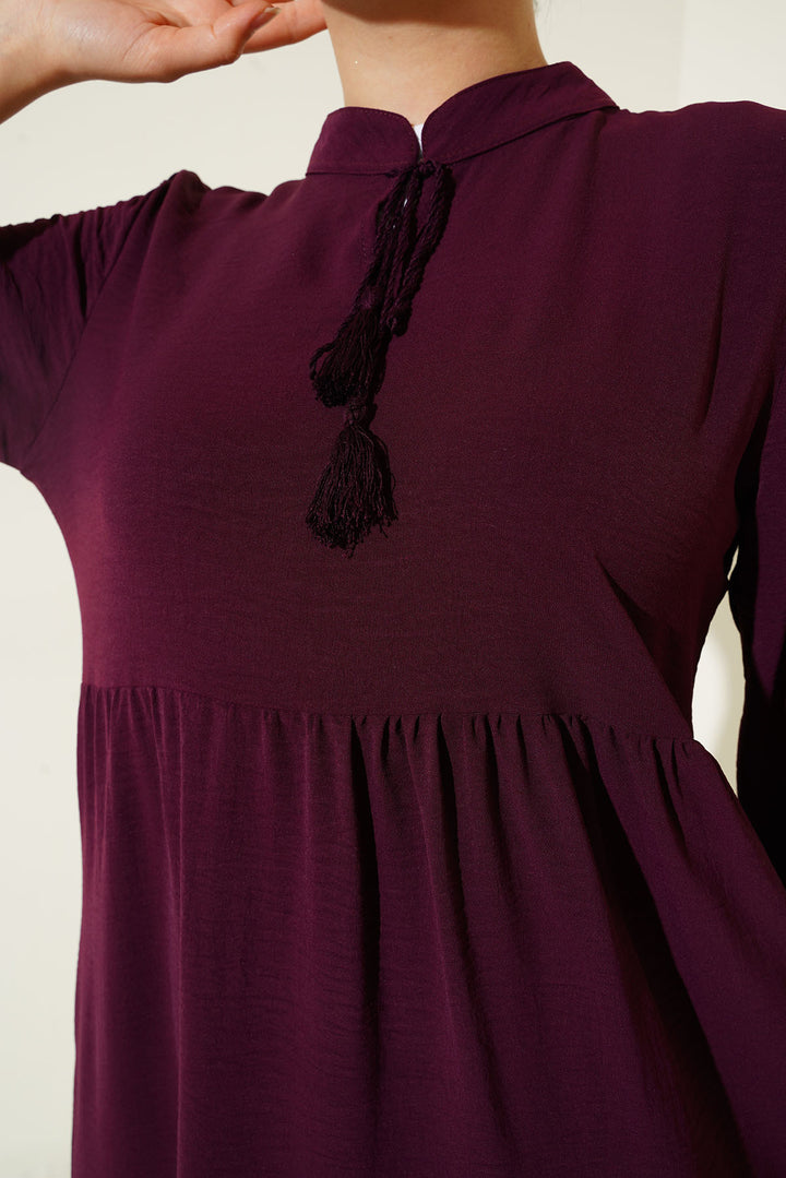 BGD Women Tie Neck Hijab Dress - Maroon - Avondale