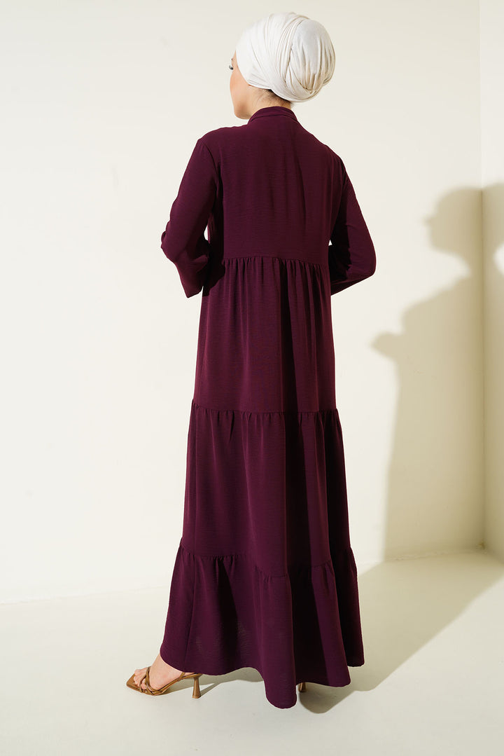BGD Women Tie Neck Hijab Dress - Maroon - Avondale