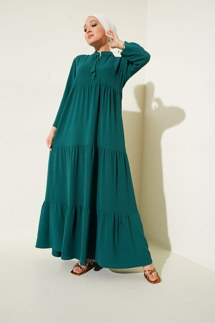 BGD Women Tie-Neck Modest Dress - Emerald Green - Hastings