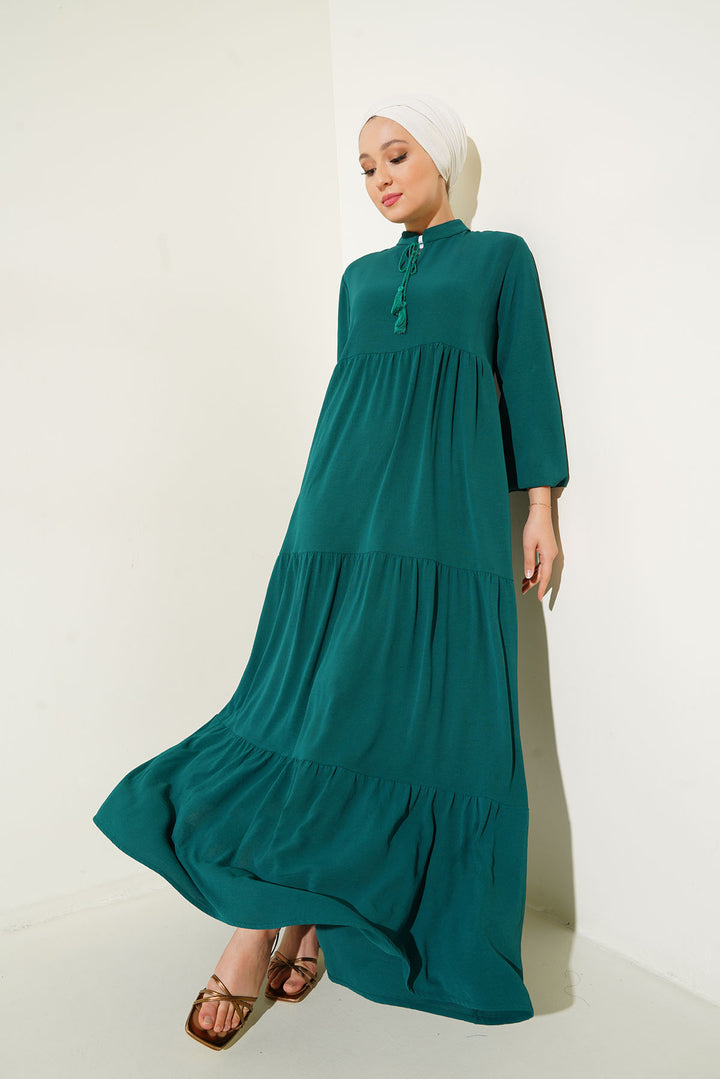 BGD Women Tie-Neck Modest Dress - Emerald Green - Hastings
