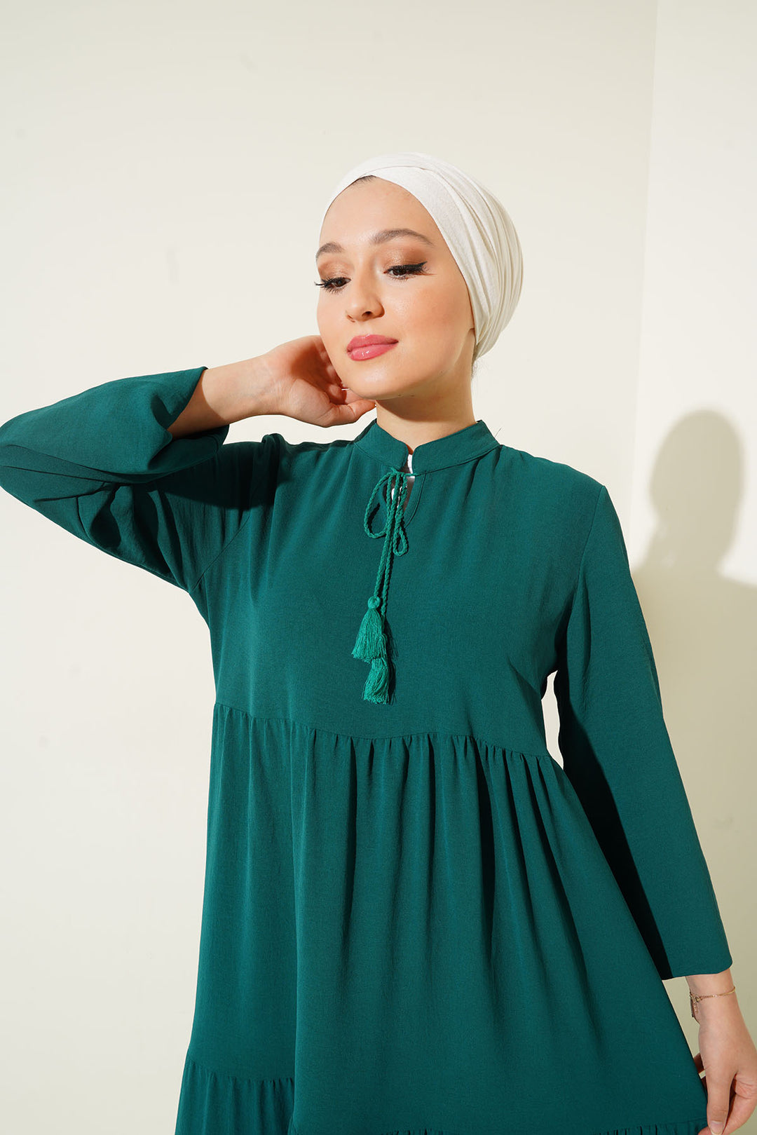 BGD Women Tie-Neck Modest Dress - Emerald Green - Hastings