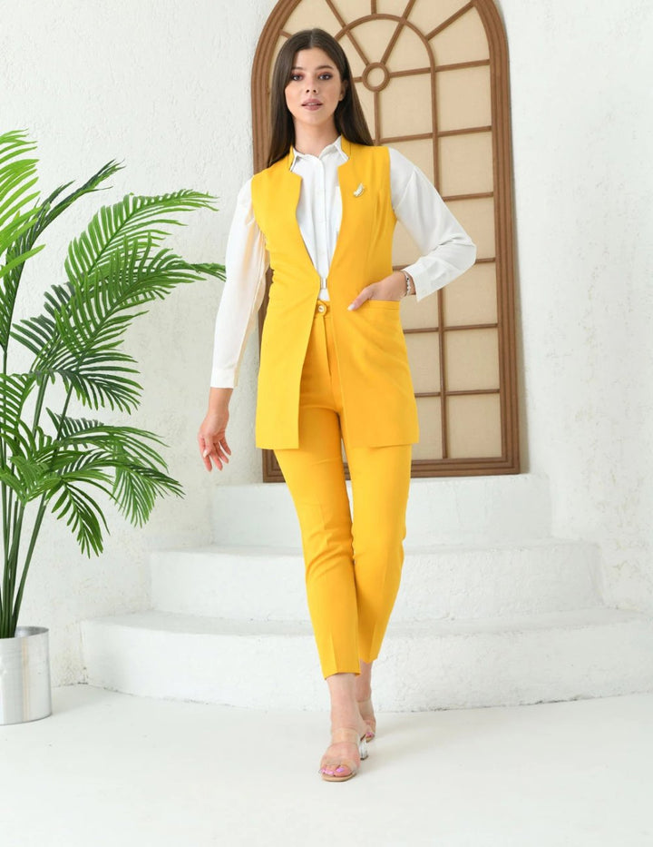 NDL Women Agraf Detail Vest Women's Suit Mustard Yellow - Dachau