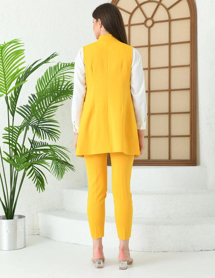 NDL Women Agraf Detail Vest Women's Suit Mustard Yellow - Dachau