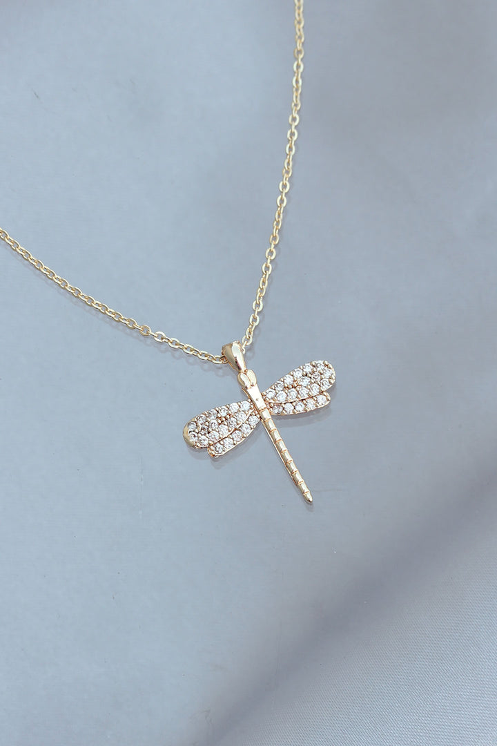 EBJ Dragonfly Designed Gold Metal Stone Women's Necklace - Wunstorf