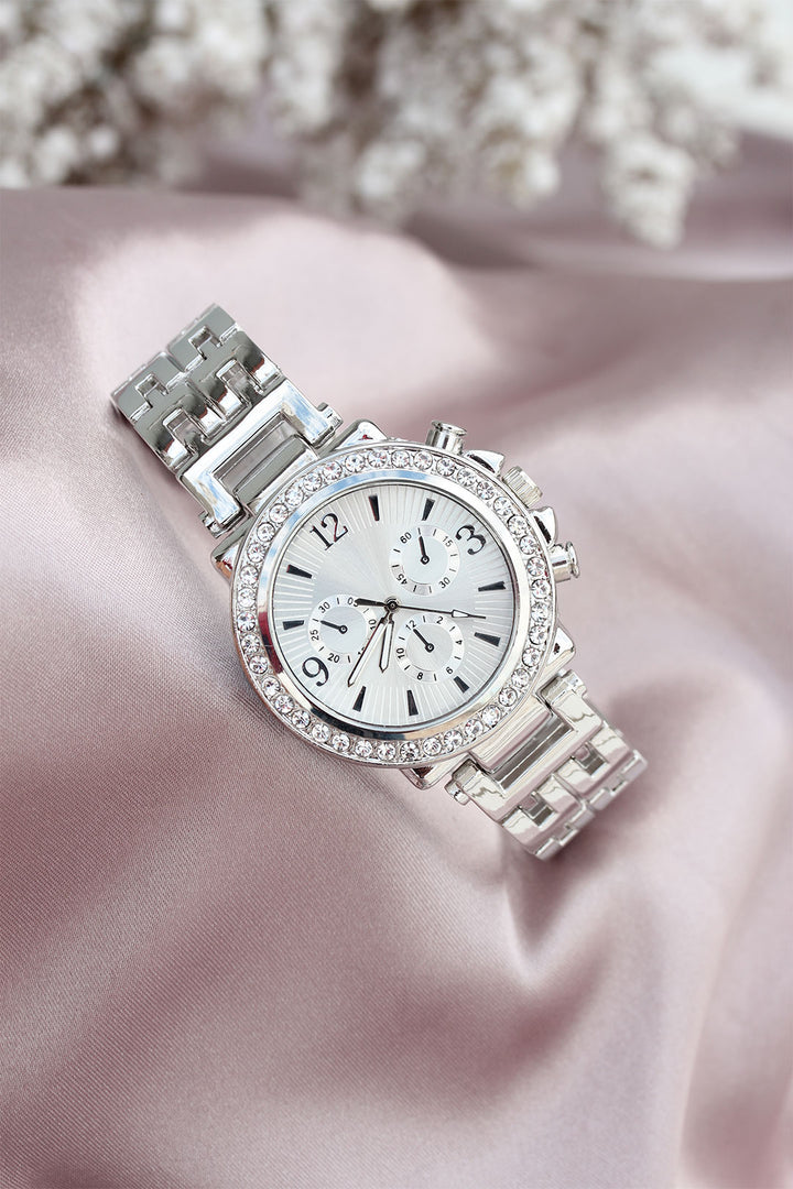 EBJ Women's Watch with Silver Metal Strap, Zircon Stone Case Design - Tala