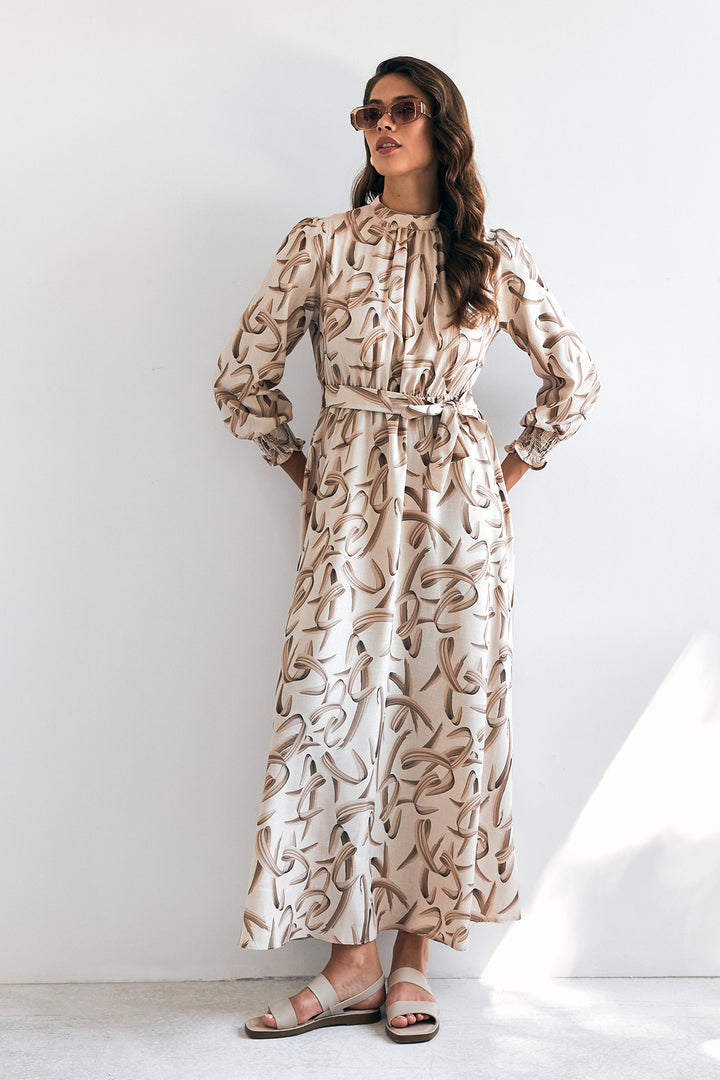 ZRF Women Wind Patterned Dress - Beige - Fano