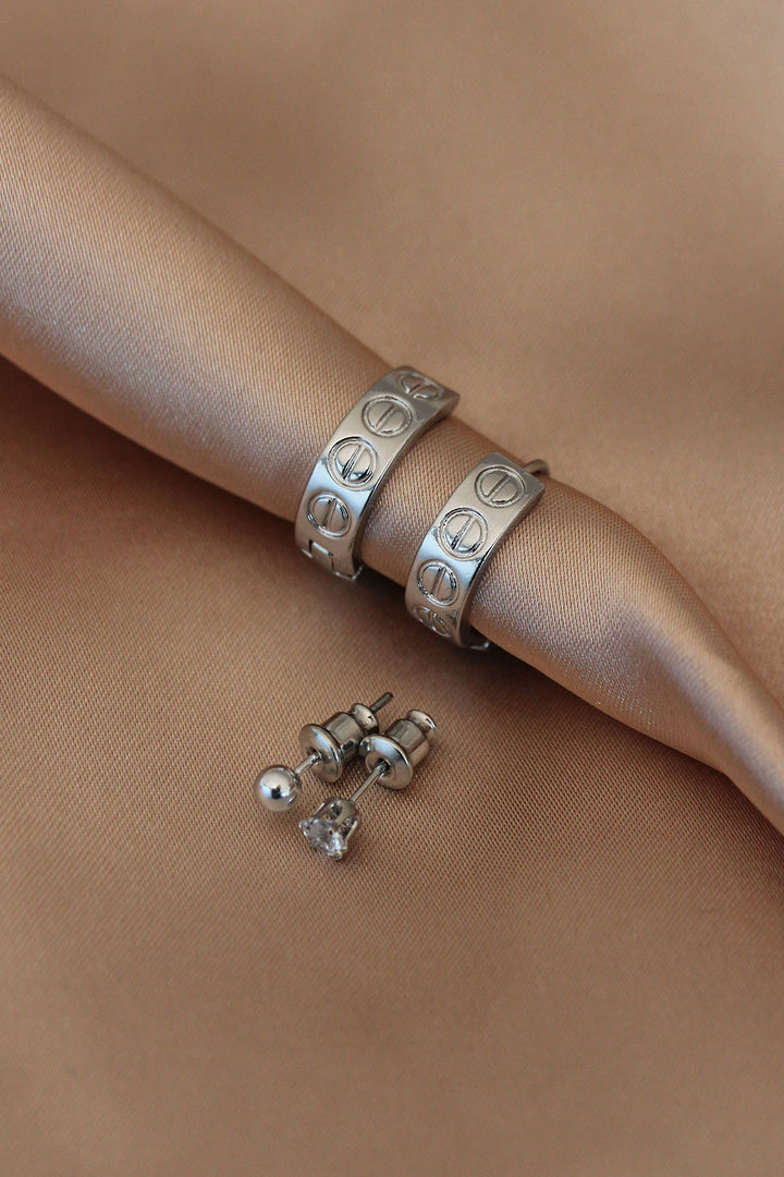 EBJ Silver Color Metal Brand Model Stone Earring Set - Cassino