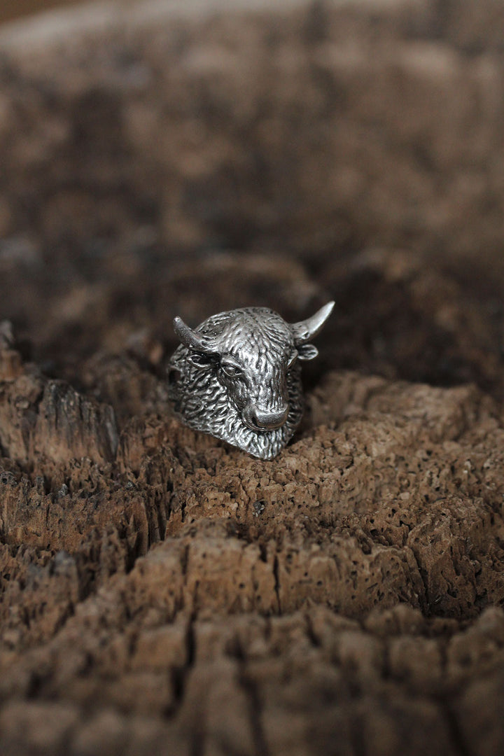EBJ Adjustable Buffalo Designed Men's Ring - Wood Buffalo