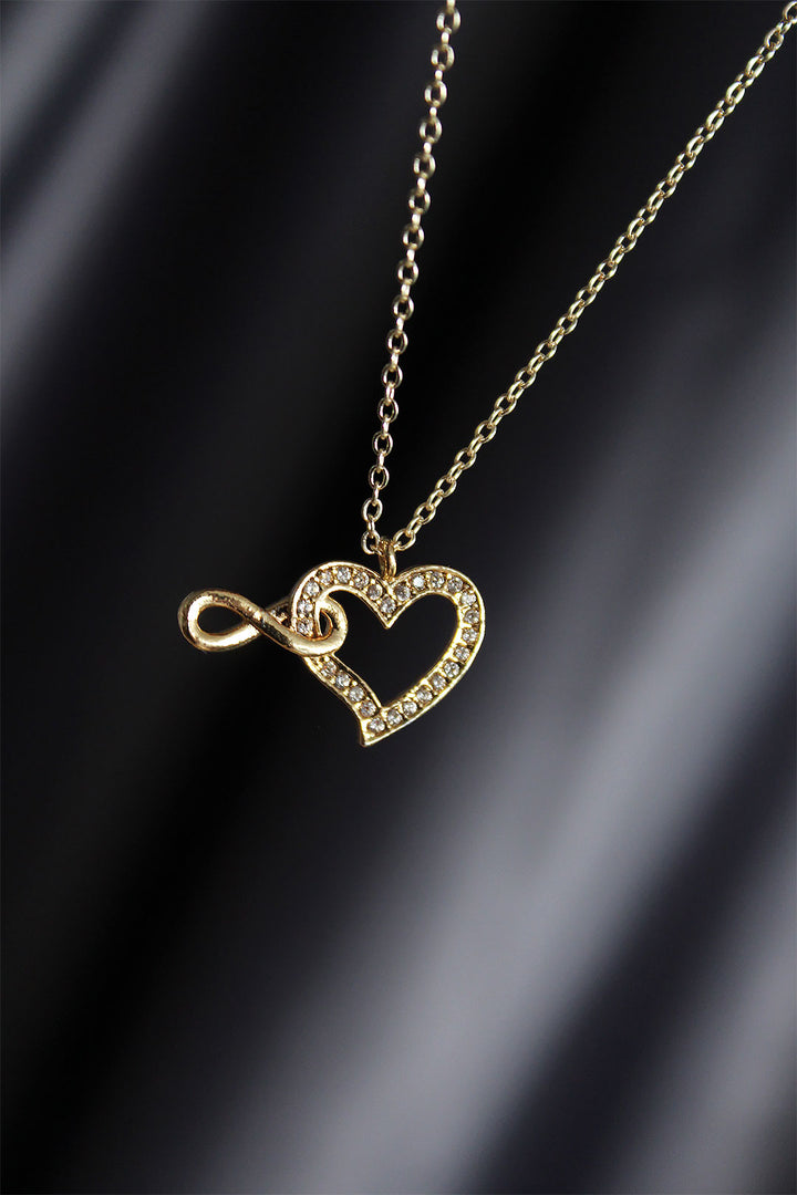 EBJ Gold Color Metal Necklace with Zircon Stone Infinity and Heart Figures - Gillingham