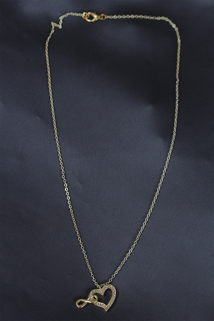 EBJ Gold Color Metal Necklace with Zircon Stone Infinity and Heart Figures - Gillingham