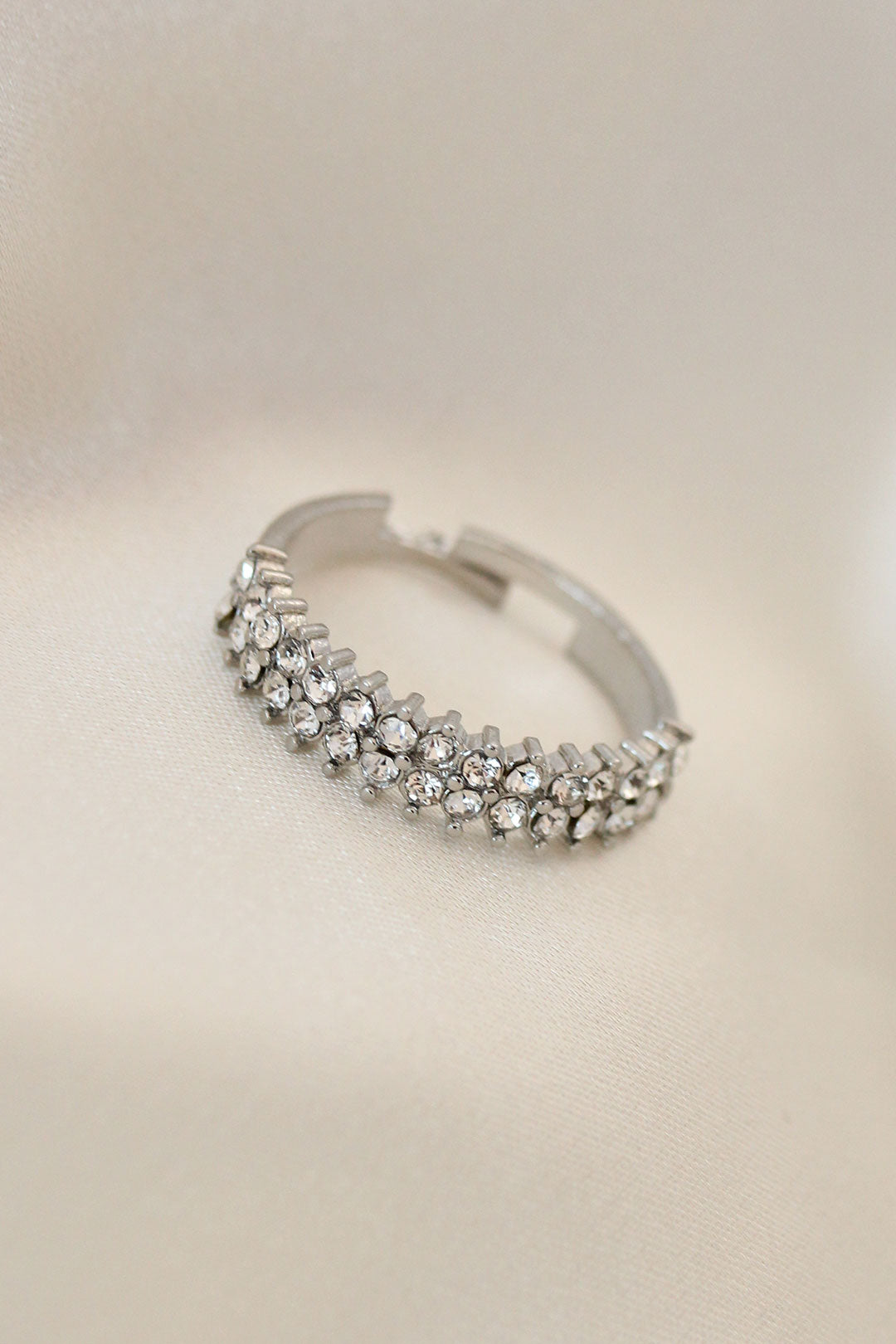 EBJ Adjustable Silver Color Metal Double Row Zircon Stone Ring - Melitopol