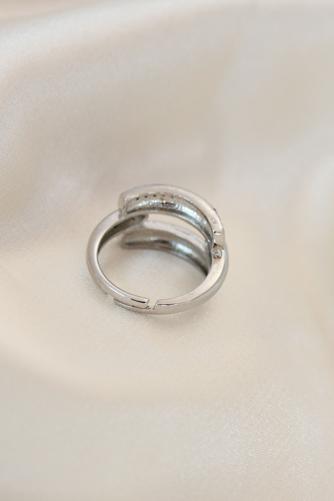 EBJ Adjustable Silver Color Metal Ring with Zircon Stone - Mauldin