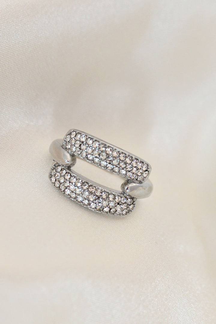 EBJ Adjustable Silver Color Metal Ring with Zircon Stone - Mauldin