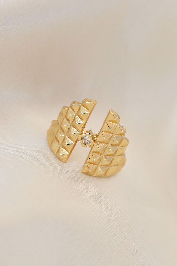 EBJ Adjustable Gold Color Metal Pyramid Ring with Zircon Stone - North Ridgeville