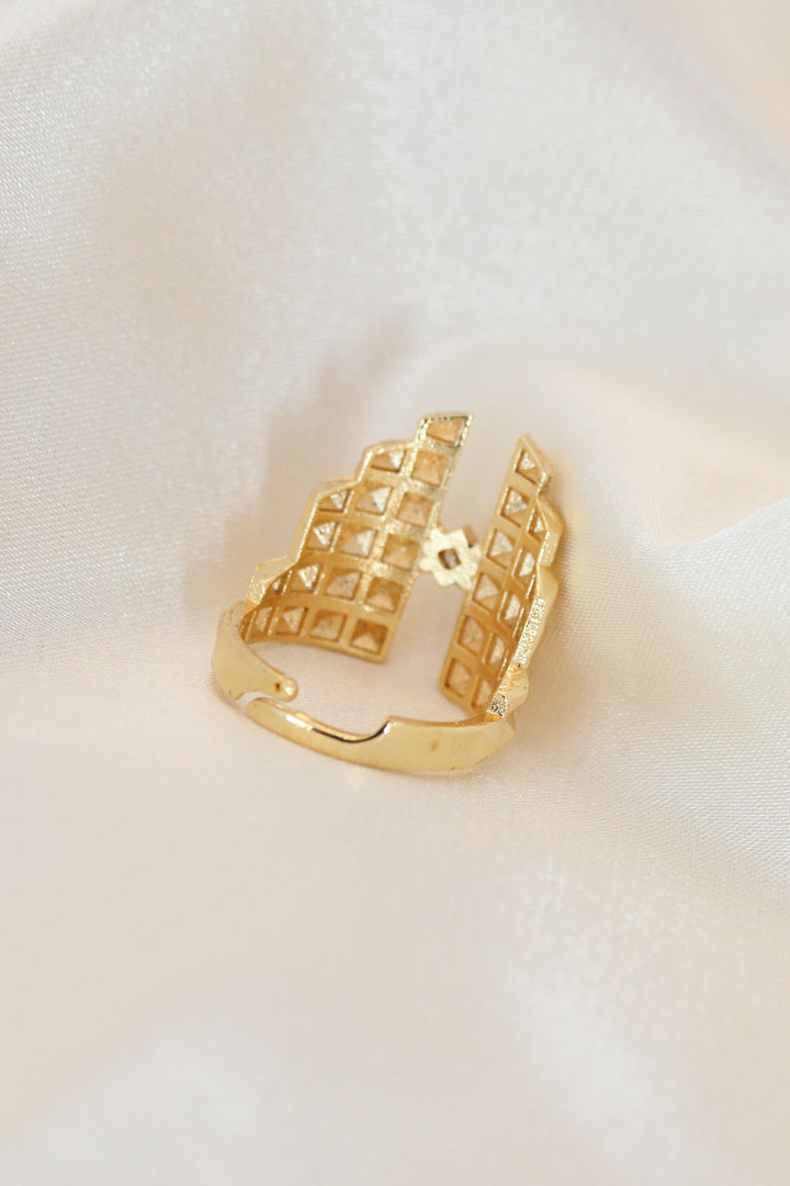 EBJ Adjustable Gold Color Metal Pyramid Ring with Zircon Stone - North Ridgeville