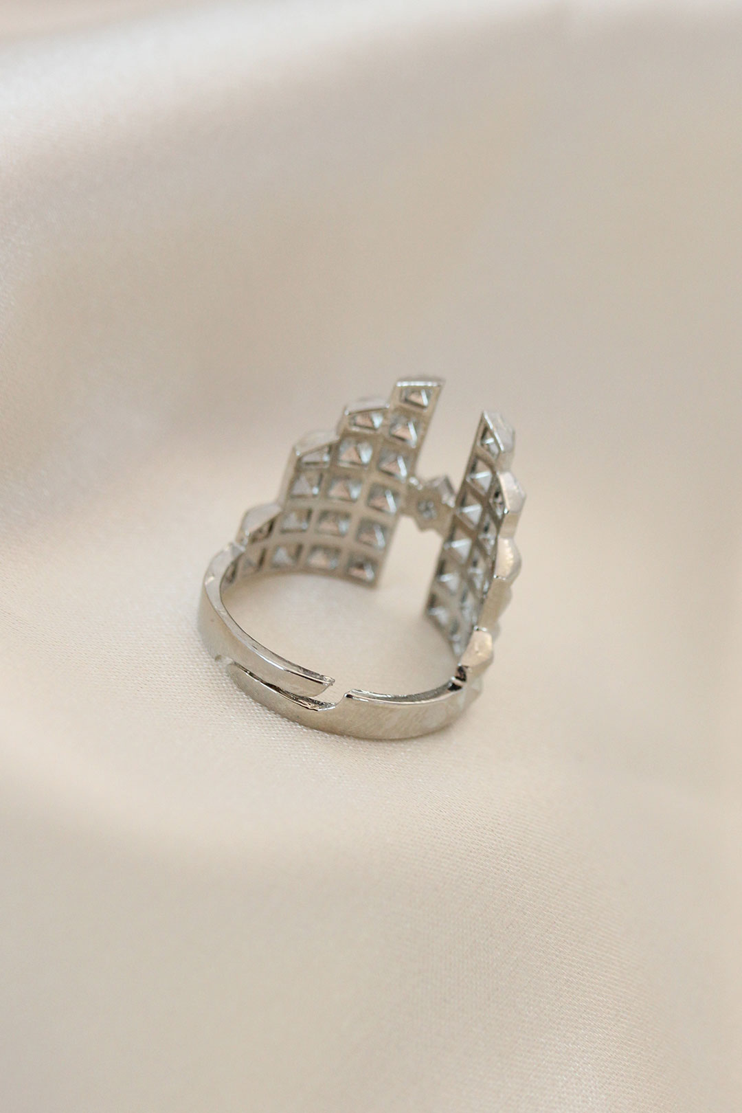 EBJ Adjustable Silver Color Metal Pyramid Ring with Zircon Stone - Myrtle Beach