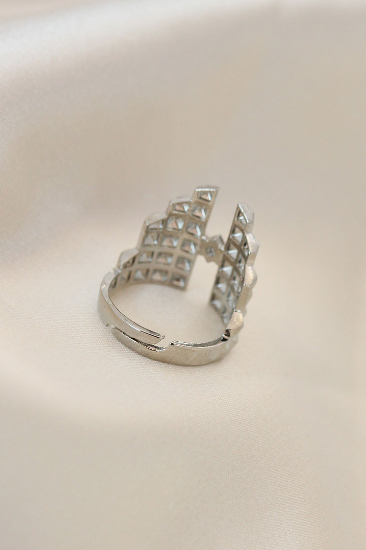 EBJ Adjustable Silver Color Metal Pyramid Ring with Zircon Stone - Myrtle Beach
