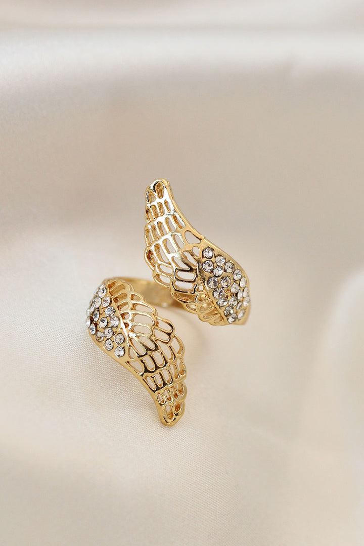 EBJ Adjustable Gold Color Metal Wing Ring with Zircon Stone - Auxerre