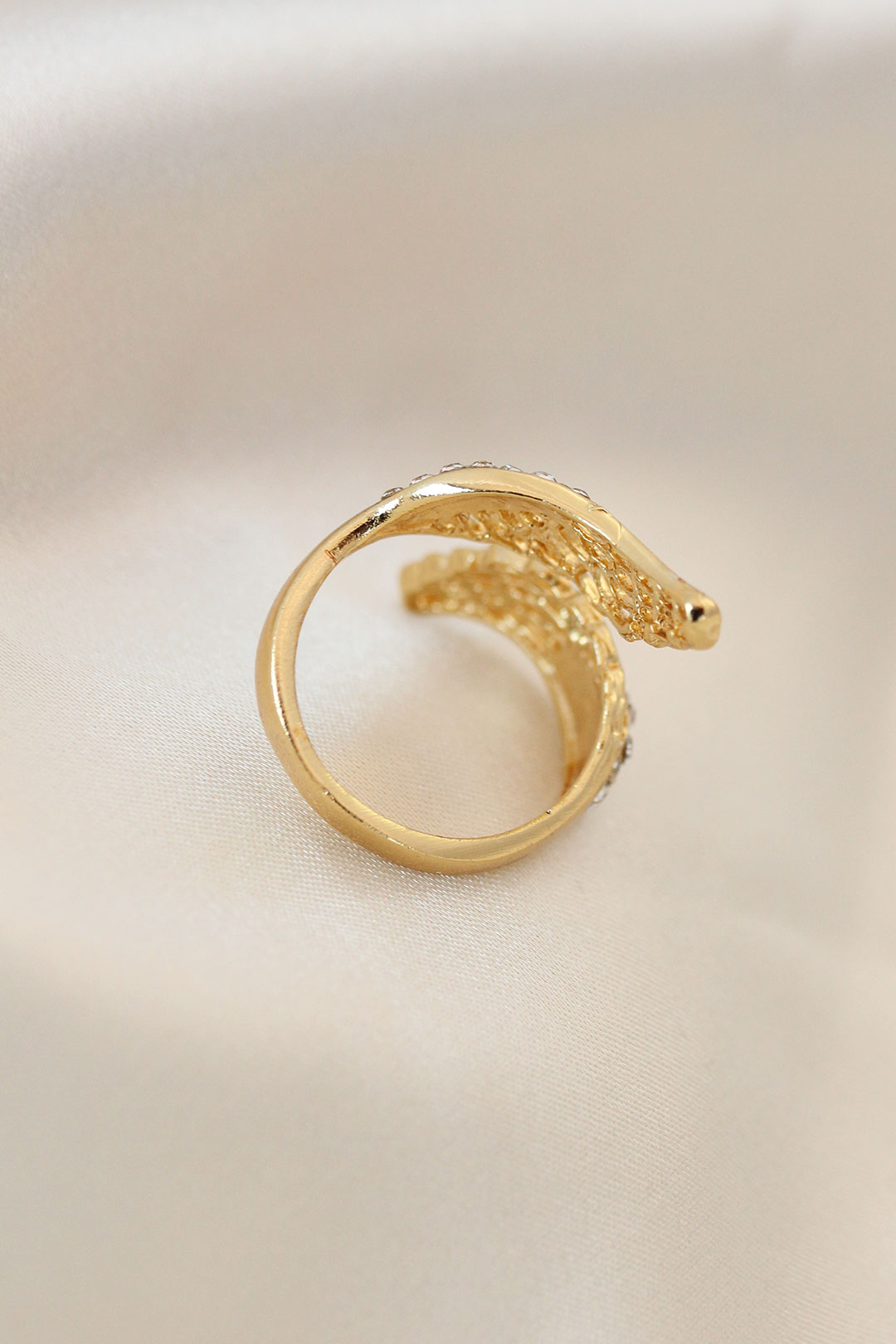 EBJ Adjustable Gold Color Metal Wing Ring with Zircon Stone - Auxerre