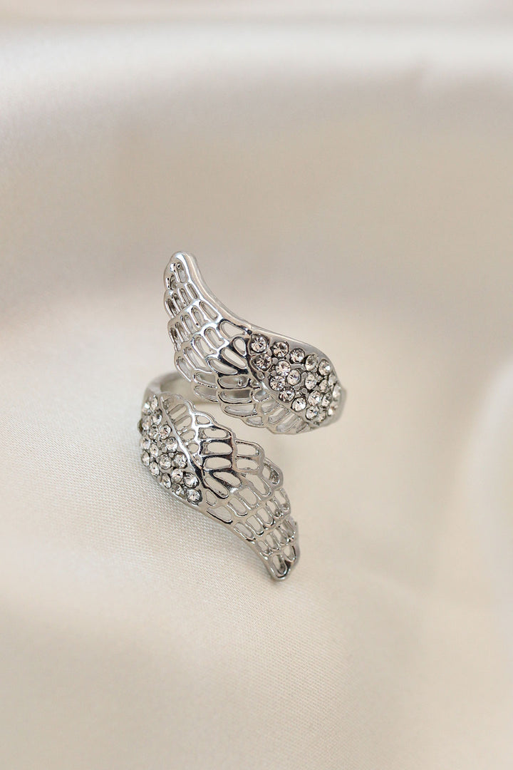 EBJ Adjustable Silver Color Metal Wing Ring with Zircon Stone - Scarborough