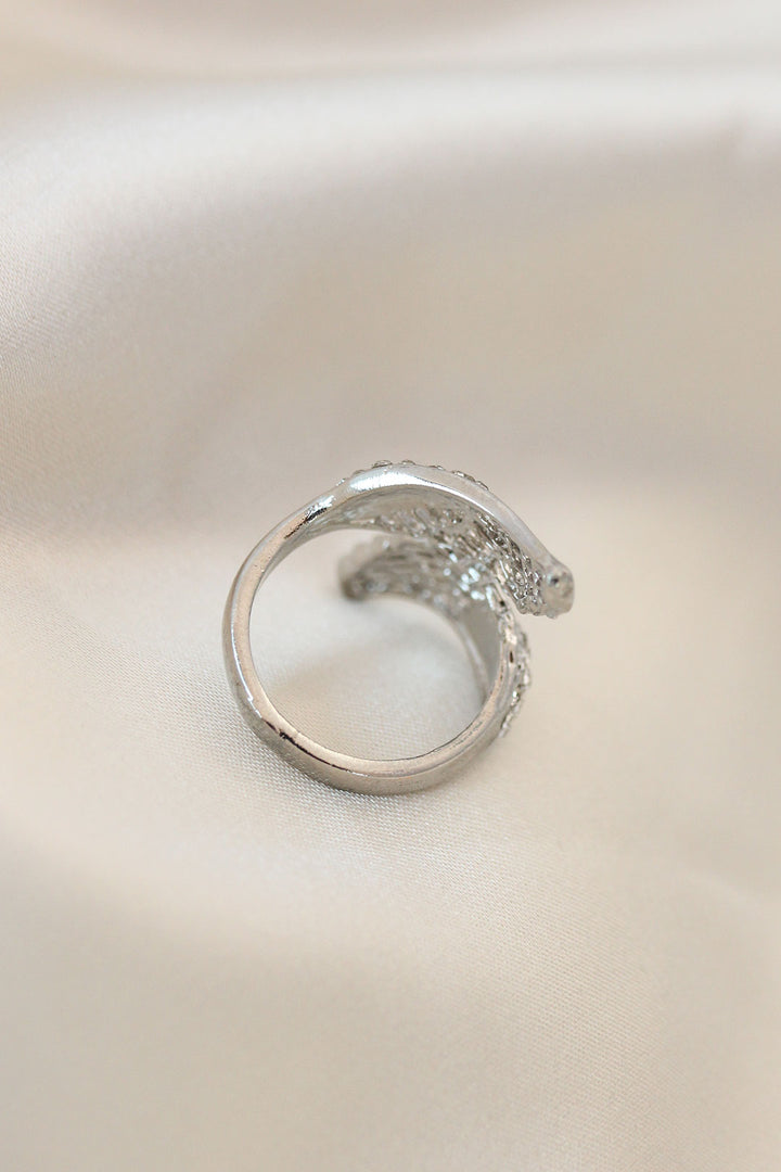 EBJ Adjustable Silver Color Metal Wing Ring with Zircon Stone - Scarborough