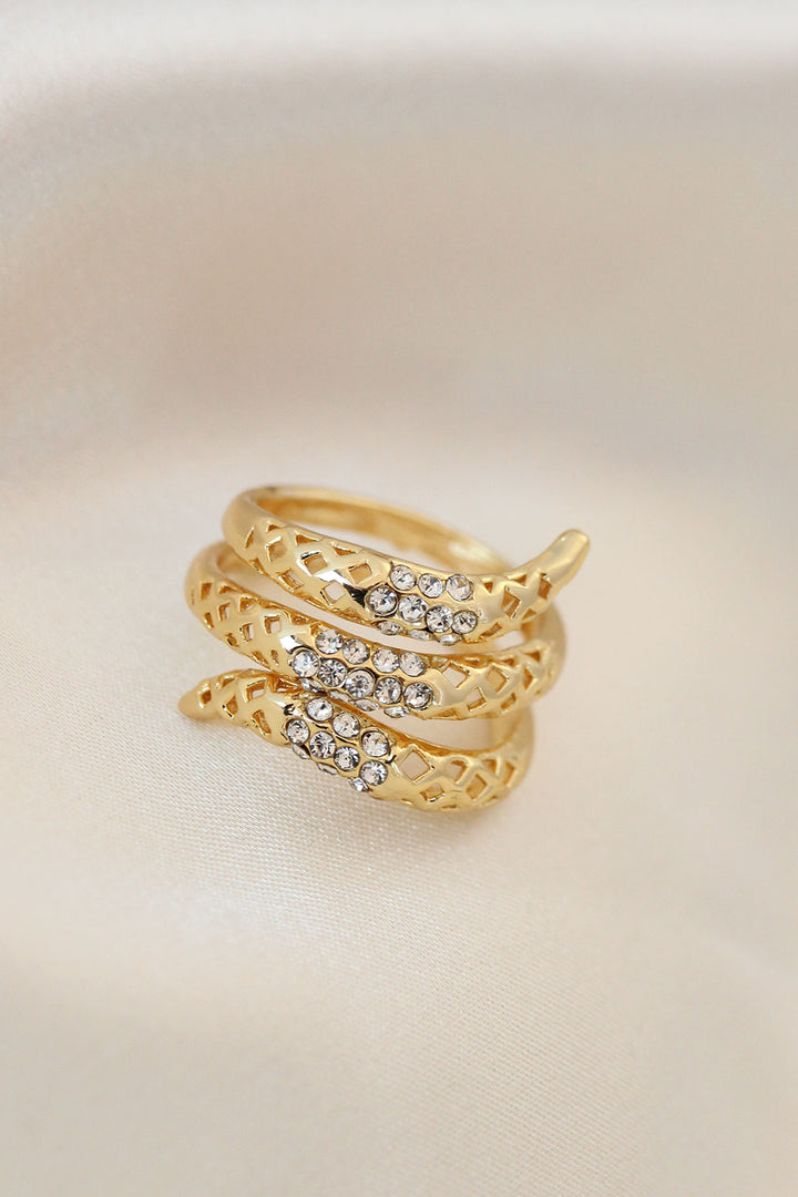 EBJ Adjustable Gold Color Metal Ring with Zircon Stone - Salzgitter
