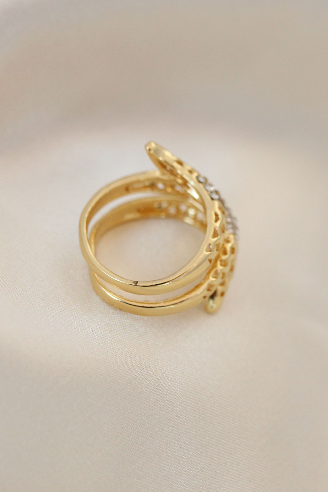 EBJ Adjustable Gold Color Metal Ring with Zircon Stone - Salzgitter