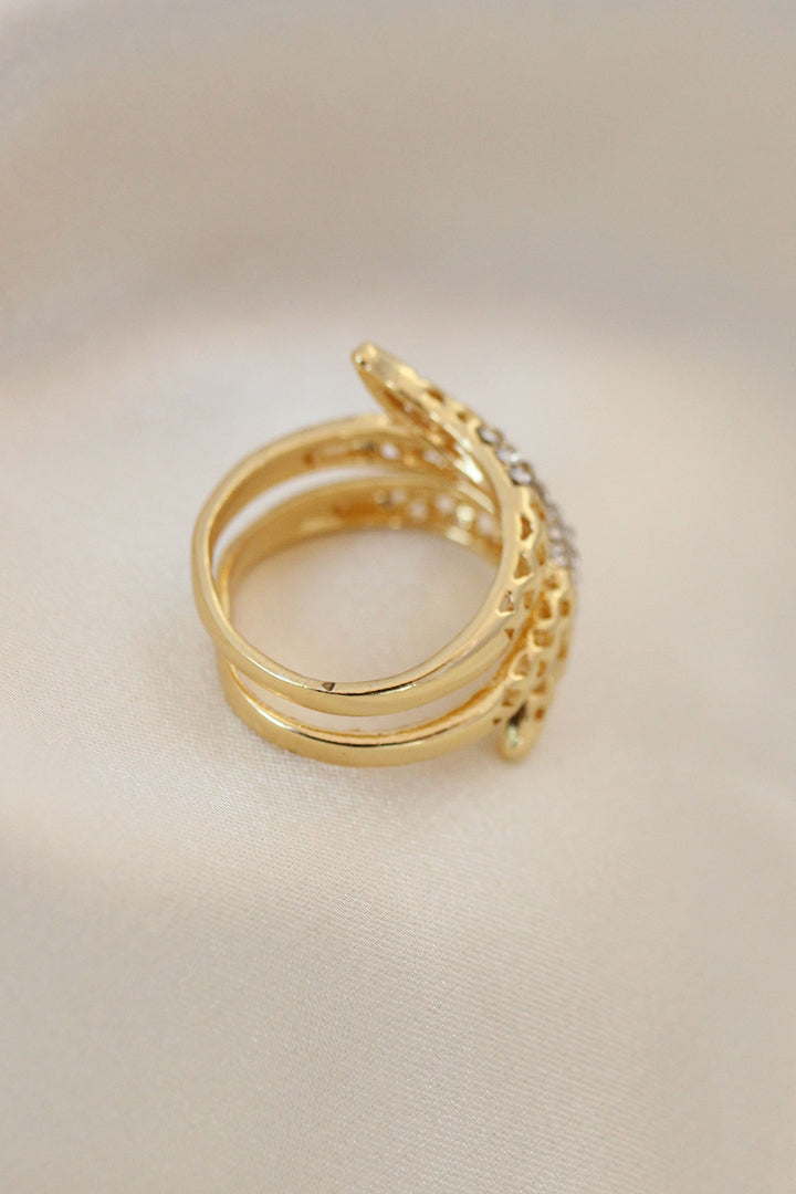 EBJ Adjustable Gold Color Metal Ring with Zircon Stone - Salzgitter