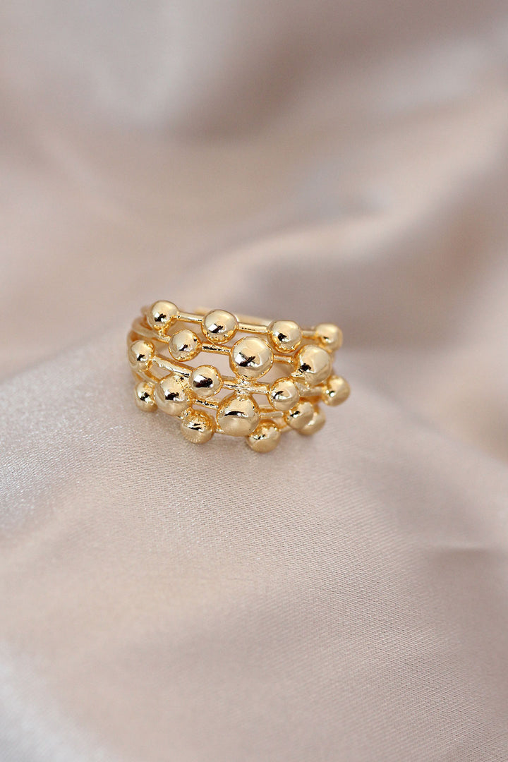 EBJ Adjustable Gold Color Metal Domed Bubble Model Ring - Arucas