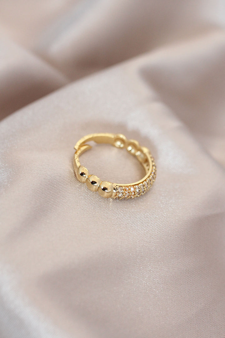 EBJ Adjustable Gold Color Metal Ring with Zircon Stone Small Domed Detail - Petroúpoli