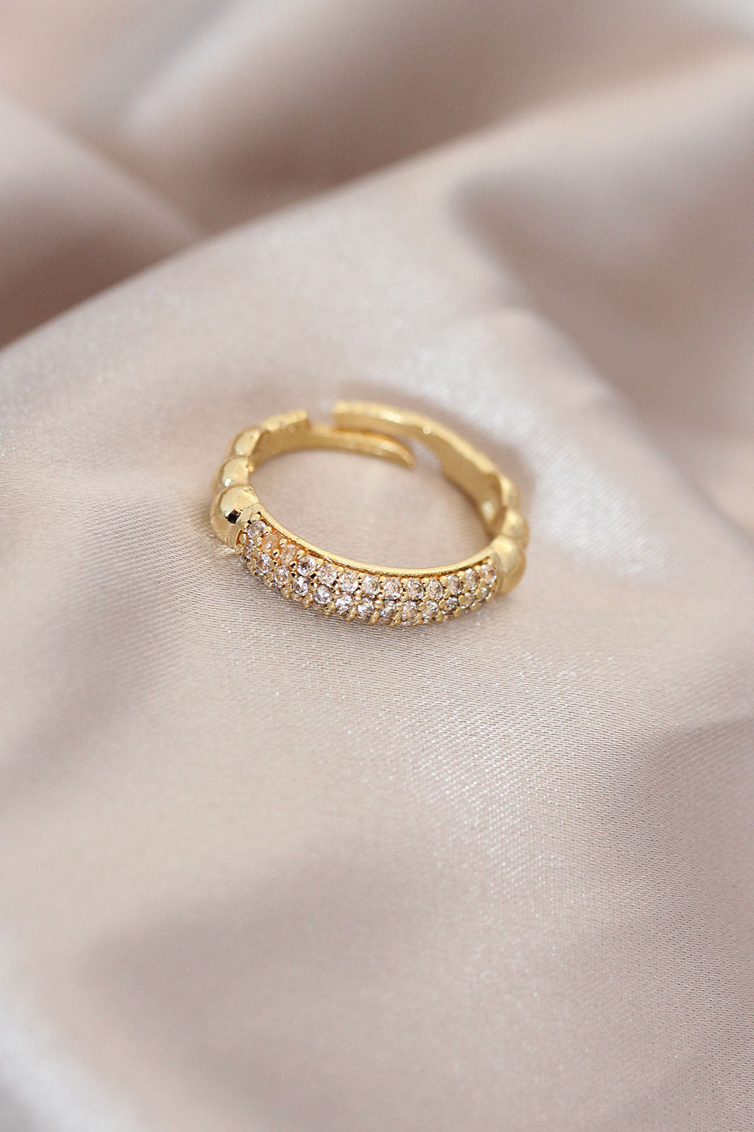 EBJ Adjustable Gold Color Metal Ring with Zircon Stone Small Domed Detail - Petroúpoli