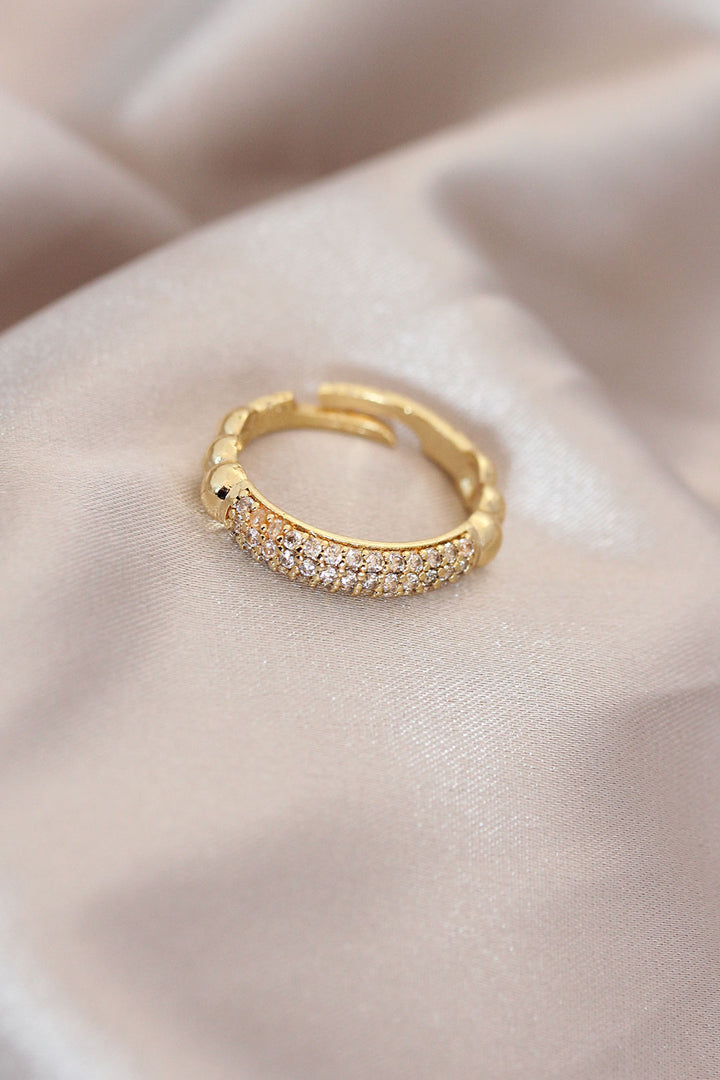 EBJ Adjustable Gold Color Metal Ring with Zircon Stone Small Domed Detail - Petroúpoli