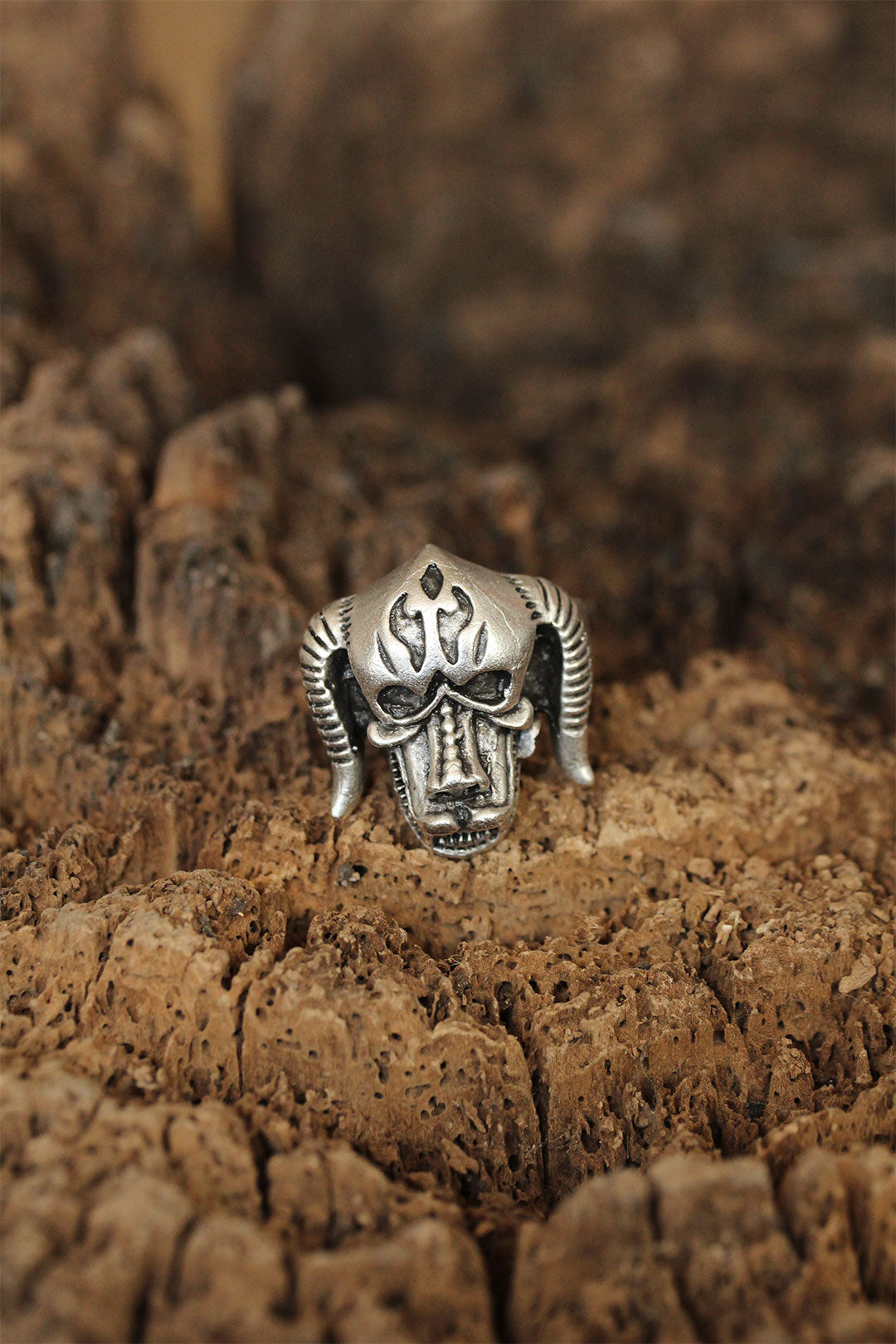 EBJ Adjustable Men's Ring with Horned Skull Figure - Khmelnytskyi