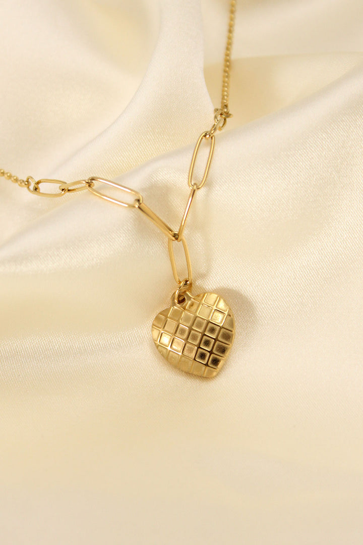 EBJ Steel Gold Color Striped Heart Model Women's Necklace - Sandy Springs