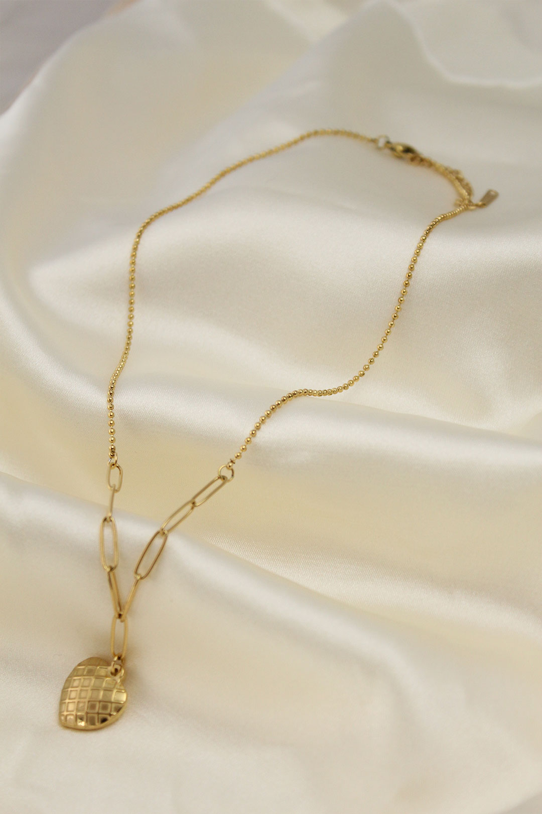 EBJ Steel Gold Color Striped Heart Model Women's Necklace - Sandy Springs