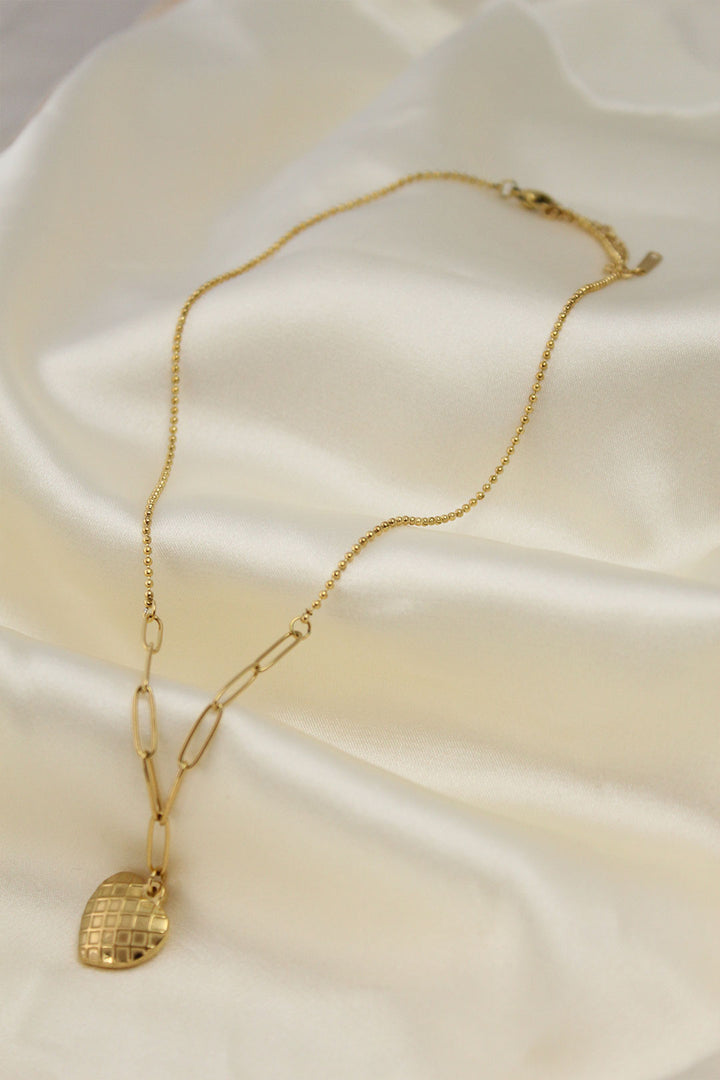 EBJ Steel Gold Color Striped Heart Model Women's Necklace - Sandy Springs