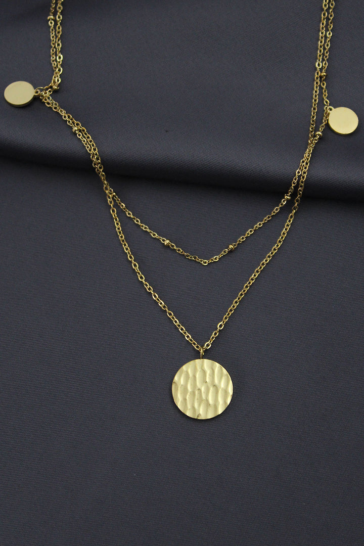 EBJ Steel Gold Color Patterned Oval Model Double Chain Designed Women's Necklace - Colmenar Viejo