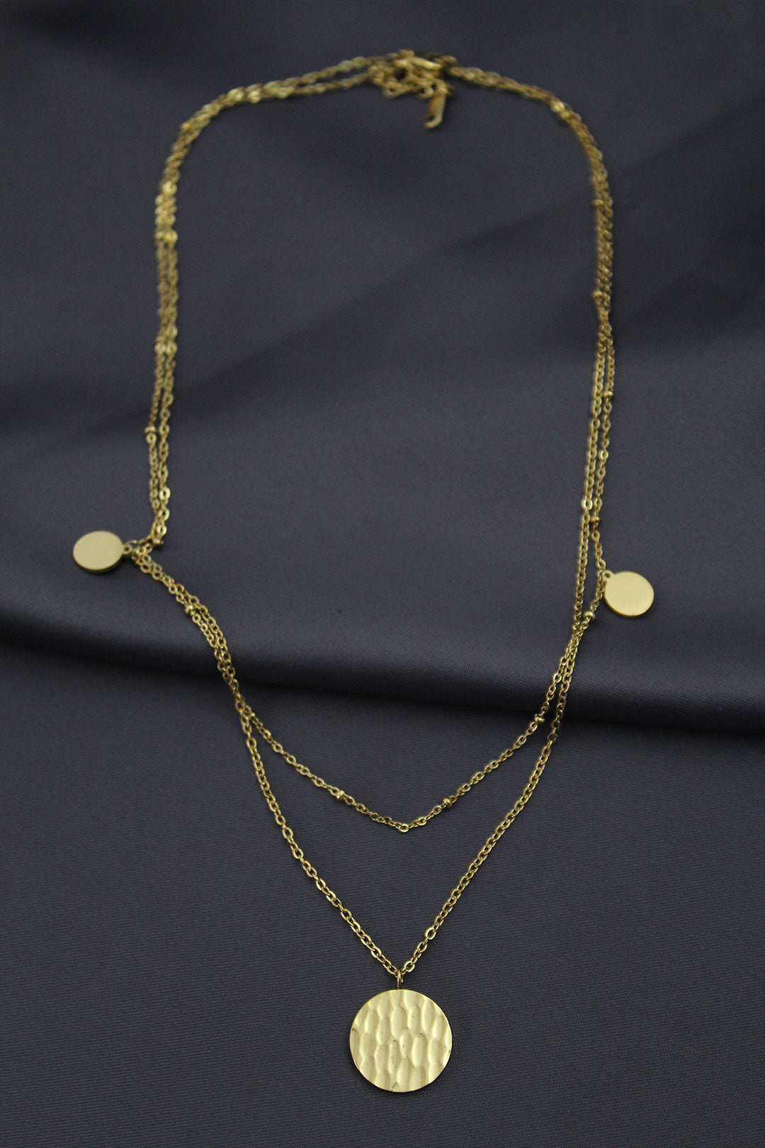 EBJ Steel Gold Color Patterned Oval Model Double Chain Designed Women's Necklace - Colmenar Viejo