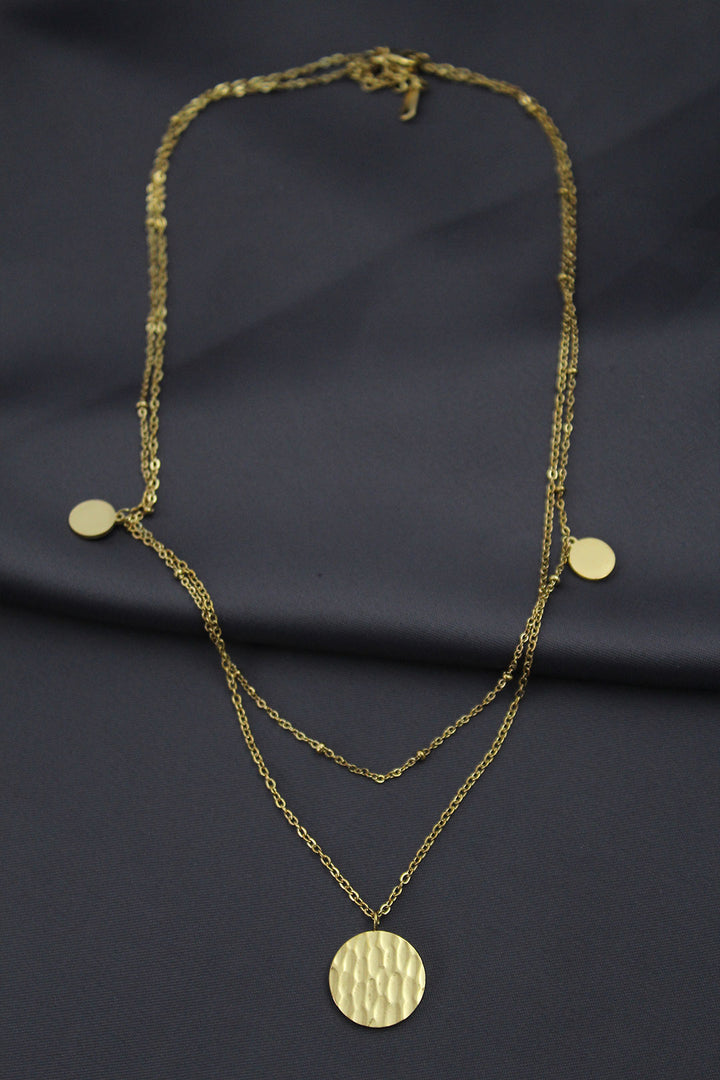 EBJ Steel Gold Color Patterned Oval Model Double Chain Designed Women's Necklace - Colmenar Viejo