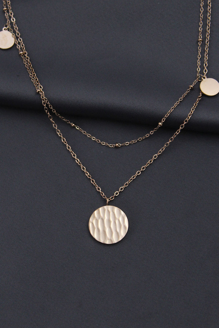 EBJ Steel Rose Color Patterned Oval Model Double Chain Designed Women's Necklace - Ajax