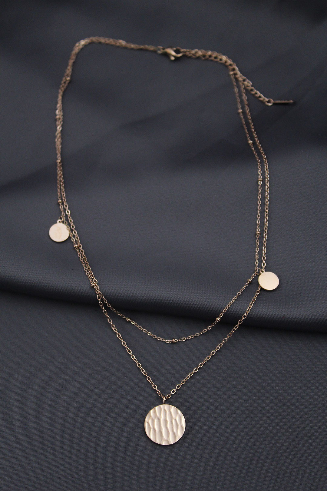 EBJ Steel Rose Color Patterned Oval Model Double Chain Designed Women's Necklace - Ajax