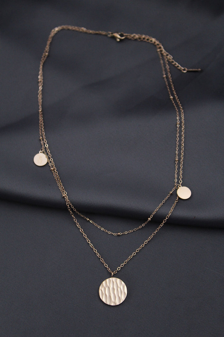 EBJ Steel Rose Color Patterned Oval Model Double Chain Designed Women's Necklace - Ajax