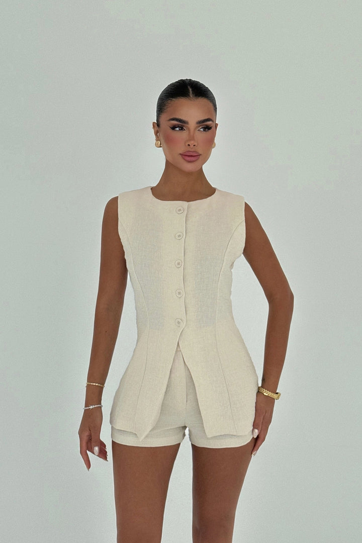 EYY Women Cream Loutra Mini Shorts Set - Ardea