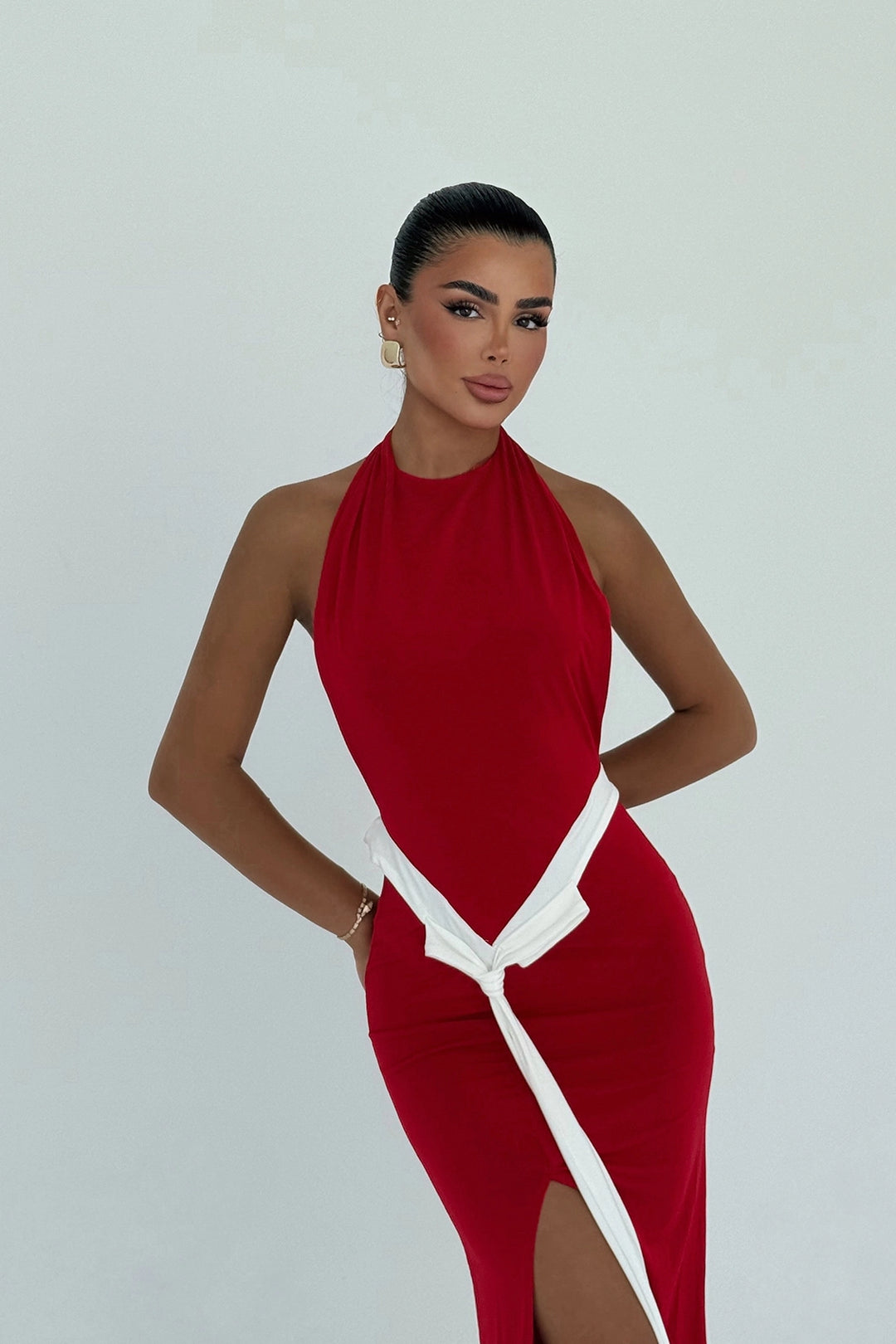 EYY Women Red Front Tie Long Dress - Oxnard