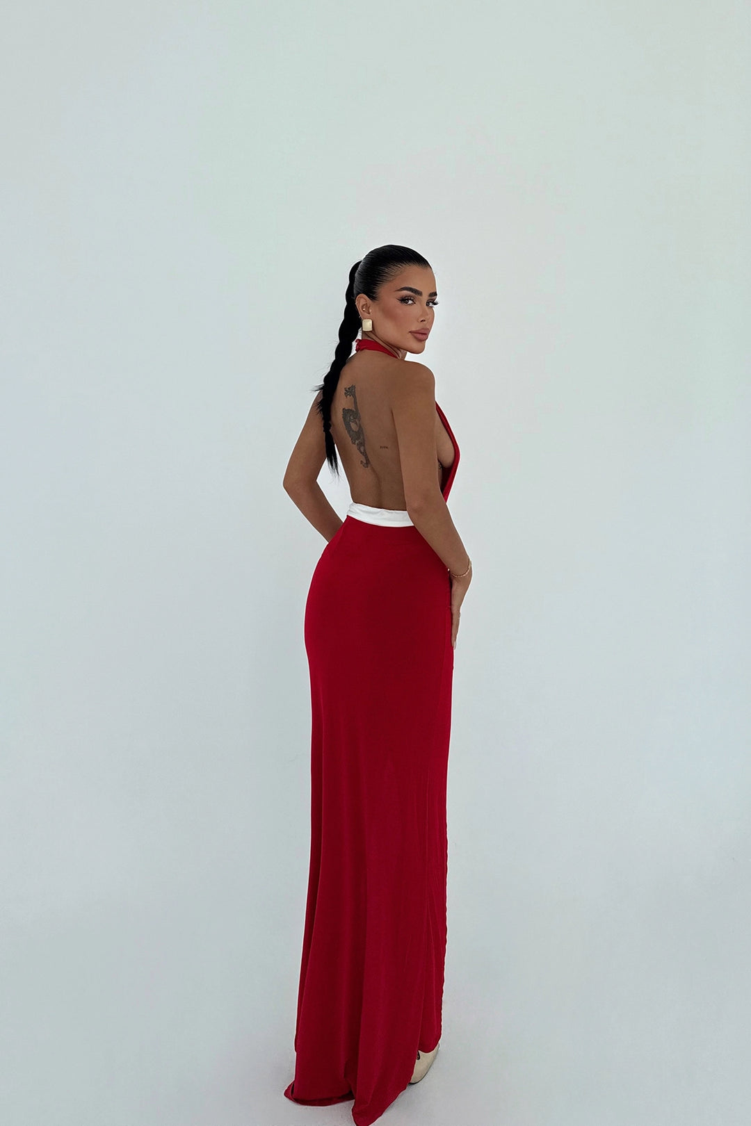 EYY Women Red Front Tie Long Dress - Oxnard