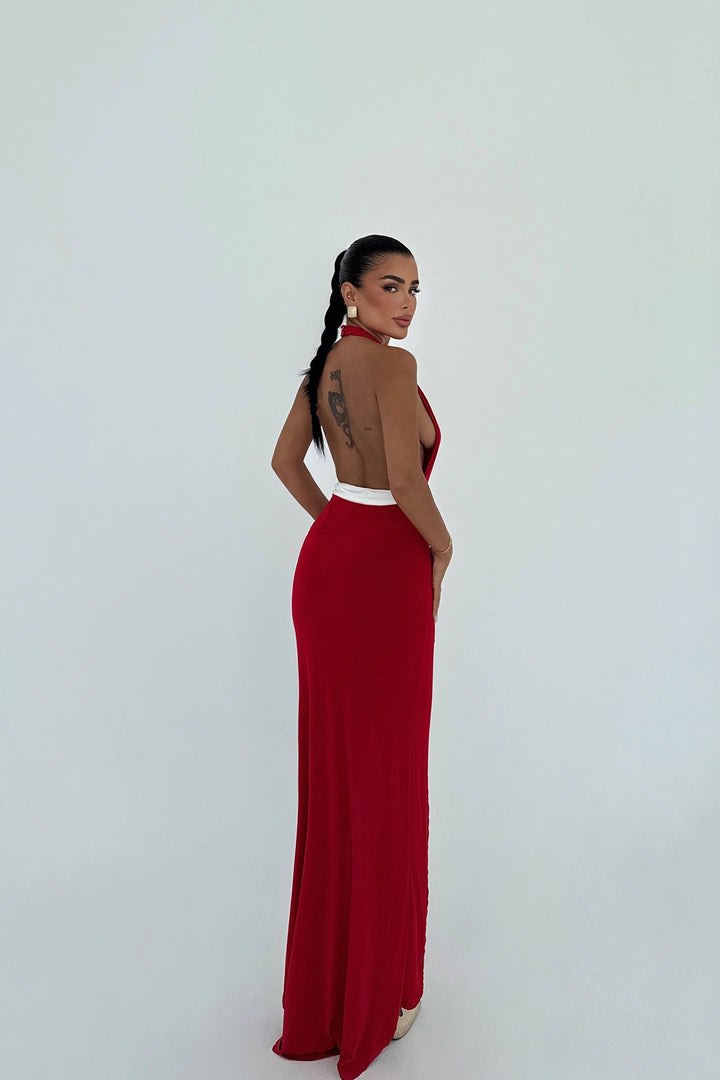 EYY Women Red Front Tie Long Dress - Oxnard